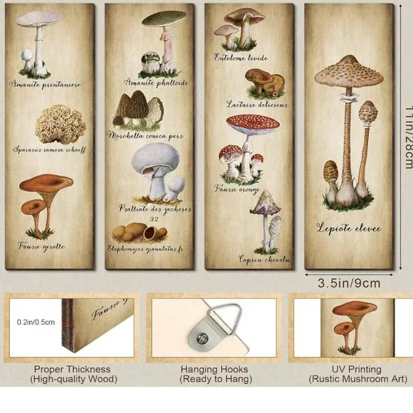4 Pack Mushroom Wall Decor  11 x 3.5 Inch - Picture 2 of 8
